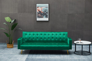 English Elm Sofa Bed Velvet Upholstered Convertible with Gold Metal Legs for Studio Spaces Green B205P246431