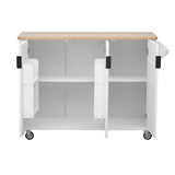 English Elm K&K 51" Fluted Kitchen Island With Drop Leaf, Farmhouse Accent Kitchen Island On Wheels With Internal Storage Rack, Rolling Kitchen Cart With Towel Rack For Kitchen, Dining Room, White Ash