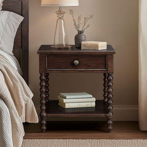 JLA Home Madison Park Signature - Turned Spindle Nightstand with Drawer & Shelf — Solid/Engineered Wood, Timeless Cottage-To-Transitional Look MPS136-0060
