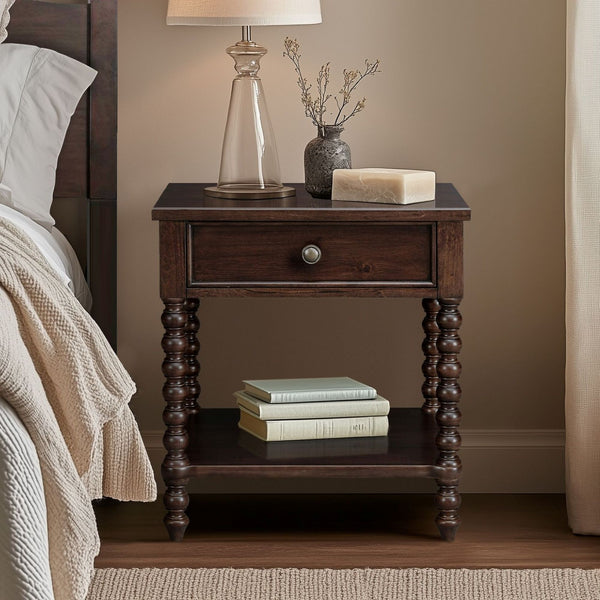 JLA Home Madison Park Signature - Turned Spindle Nightstand with Drawer & Shelf — Solid/Engineered Wood, Timeless Cottage-To-Transitional Look MPS136-0060