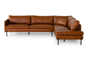 VIG Furniture Sherry Modern Cognac Leather Sectional Sofa Raf — Genuine Leather, Pillow Arms, Solid Frame, 115" VGKKKF.1061Z-CGN-RAF-SECT