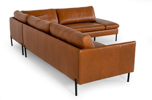 VIG Furniture Sherry Modern Cognac Leather Sectional Sofa Raf — Genuine Leather, Pillow Arms, Solid Frame, 115" VGKKKF.1061Z-CGN-RAF-SECT