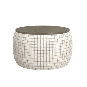 English Elm Wallace & Bay - White Storage Ottoman — Transitional Charcoal Windowpane Accent, Engineered Wood, Easy-Care, 35" Square Seating B2709P212479
