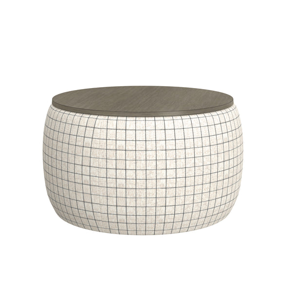 English Elm Wallace & Bay - White Storage Ottoman — Transitional Charcoal Windowpane Accent, Engineered Wood, Easy-Care, 35" Square Seating B2709P212479