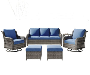 English Elm Tl Seven Piece Outdoor Pe Rattan Patio Set with Swivel Chairs Footstools and Side Table T5925S00006