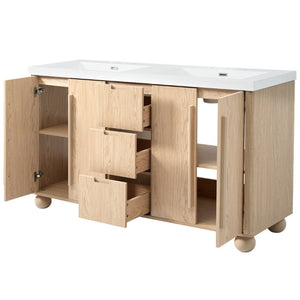 English Elm [video] 59 Inch Double Sink Vanity with Wood Grain Mdf Soft Close Doors and Resin Basins N759S425430N
