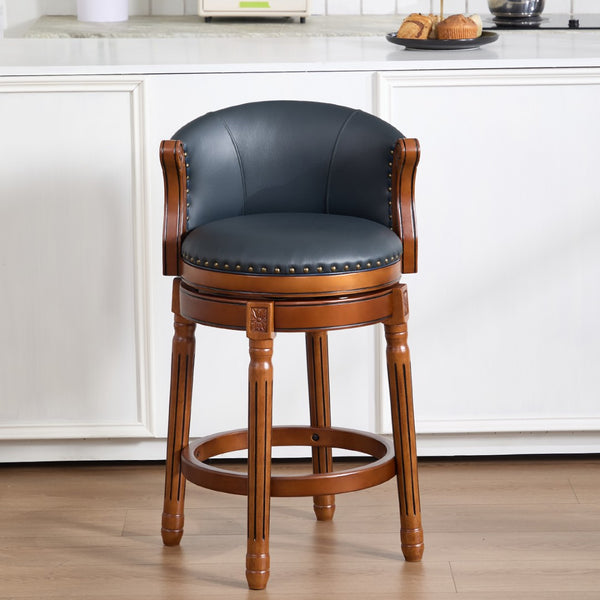 English Elm Cow Leather Swivel Barstool Solid Hardwood Frame 360 Spin Kitchen Counter Seating W2195P399436