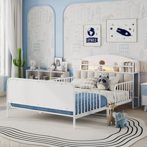 English Elm Full Solid Wood Kids Platform Bed with Guardrail, Low-Profile Durable Pine & MDF, 350LB Capacity White 58.27 L x 16.93 W x 9.65 H W2593P337441