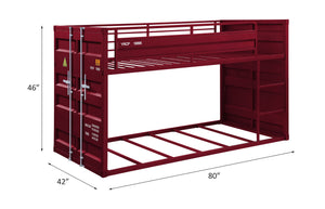 English Elm Cargo Metal Twin/Twin Bunk Bed with Right Ladder, 330lb Capacity per Bed, Durable Slat Support Red 84 L x 22 W x 4 H B2726S00342