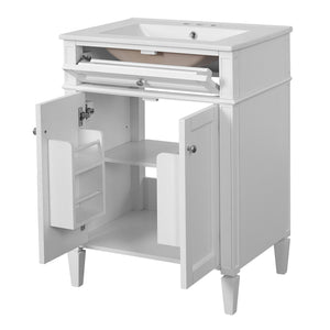 English Elm 24" Bathroom Vanity with Ceramic Basin, French-Inspired Accent Carvings, Soft-Close Doors & Storage White N710P293309K