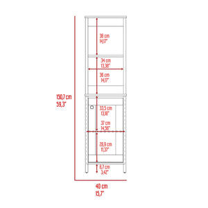 English Elm St. Clair Linen Cabinet with One-Door Design, Two Interior Shelves & Two Open Display Shelves, Stylish Engineered Wood Storage Multicolor 33 L x 22 W x 7 H B070P188851