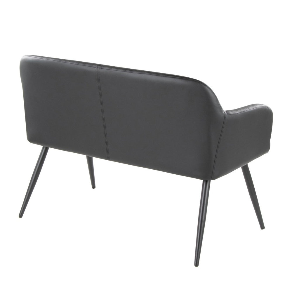 English Elm High Back Faux Leather Two Seat Bench with Matte Steel Frame for Entryway or Bedroom B202P471365