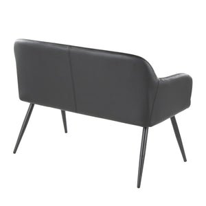 English Elm High Back Faux Leather Two Seat Bench with Matte Steel Frame for Entryway or Bedroom B202P471365