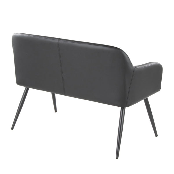 English Elm High Back Faux Leather Two Seat Bench with Matte Steel Frame for Entryway or Bedroom B202P471365