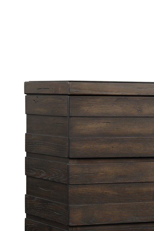 English Elm Indutrial Farmhouse 5 Drawer Chest Brown Solid Wood+MDF, Cedar-Lined Bottom Drawer, Smooth Slides B2699P237056