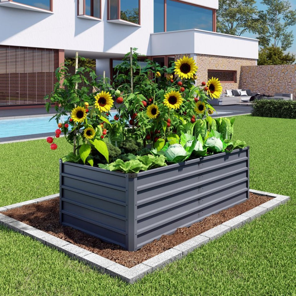 English Elm 6x3x1ft Galvanized Steel Raised Garden Bed Rust Proof Outdoor Planter for Vegetables W3213P464150
