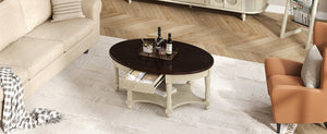 English Elm Vintage Oval Coffee Table With Drawer & Storage Shelf - French Country Charm For Living Rooms N735P277388K-GIGA