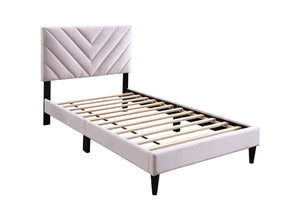 English Elm 1pc Twin Platform Bed Velvet Upholstered Adjustable Headboard V-stitch Blush Bedroom Light Pink B011P415213