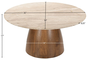 Meridian Furniture Liona Art Deco Coffee Table with Genuine Marble Top and Sculptural Hardwood Base for Living Room Beige Genuine Marble / Mango Wood 774Beige-CT