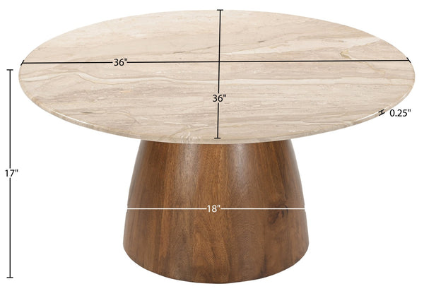 Meridian Furniture Liona Art Deco Coffee Table with Genuine Marble Top and Sculptural Hardwood Base for Living Room Beige Genuine Marble / Mango Wood 774Beige-CT