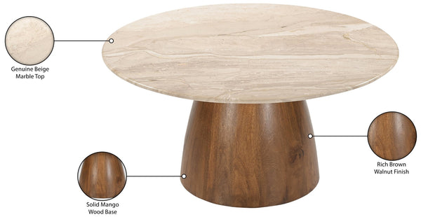 Meridian Furniture Liona Art Deco Coffee Table with Genuine Marble Top and Sculptural Hardwood Base for Living Room Beige Genuine Marble / Mango Wood 774Beige-CT