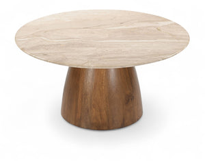 Meridian Furniture Liona Art Deco Coffee Table with Genuine Marble Top and Sculptural Hardwood Base for Living Room Beige Genuine Marble / Mango Wood 774Beige-CT