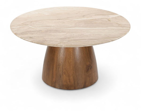 Meridian Furniture Liona Art Deco Coffee Table with Genuine Marble Top and Sculptural Hardwood Base for Living Room Beige Genuine Marble / Mango Wood 774Beige-CT