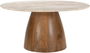 Meridian Furniture Liona Art Deco Coffee Table with Genuine Marble Top and Sculptural Hardwood Base for Living Room Beige Genuine Marble / Mango Wood 774Beige-CT