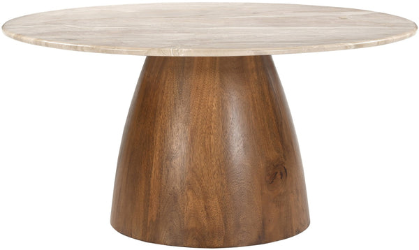 Meridian Furniture Liona Art Deco Coffee Table with Genuine Marble Top and Sculptural Hardwood Base for Living Room Beige Genuine Marble / Mango Wood 774Beige-CT