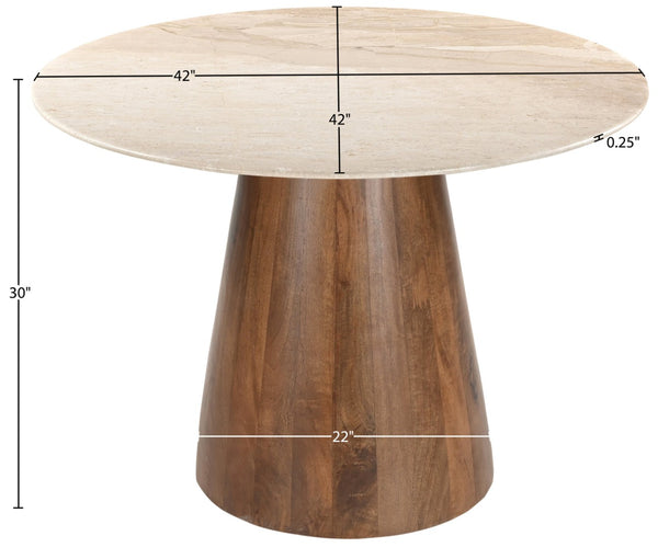 Meridian Furniture Liona Square Marble Top Dining Table with Sculptural Mango Wood Base for Modern Rooms Beige 774Beige-DT42