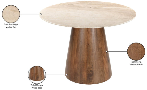Meridian Furniture Liona Square Marble Top Dining Table with Sculptural Mango Wood Base for Modern Rooms Beige 774Beige-DT42