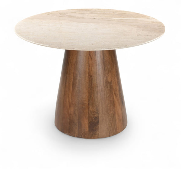 Meridian Furniture Liona Square Marble Top Dining Table with Sculptural Mango Wood Base for Modern Rooms Beige 774Beige-DT42