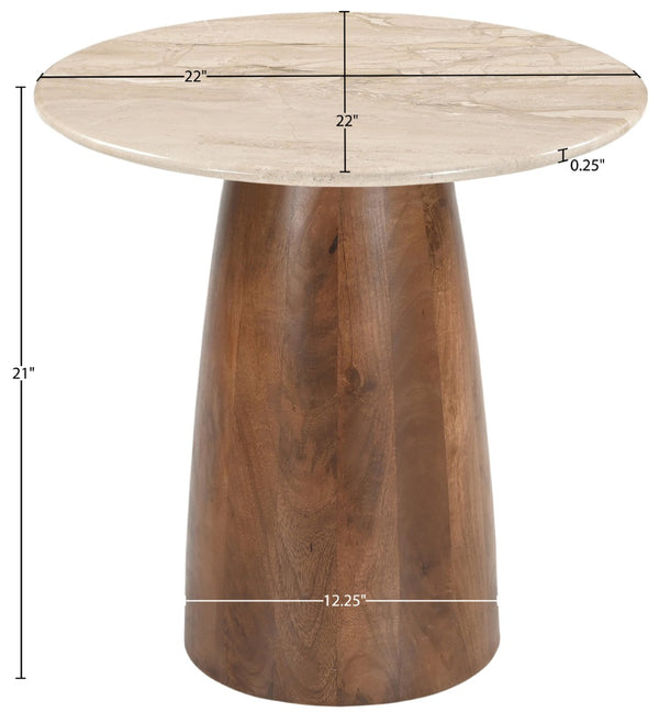 Meridian Furniture Liona Genuine Marble Top Mango Wood End Table Art Deco Sculptural Living Room Accent Beige 774Beige-ET