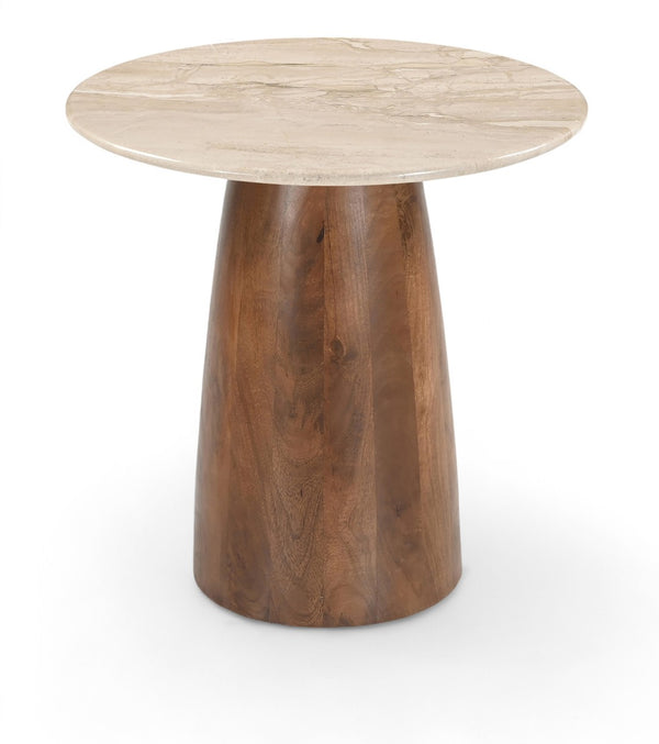 Meridian Furniture Liona Genuine Marble Top Mango Wood End Table Art Deco Sculptural Living Room Accent Beige 774Beige-ET