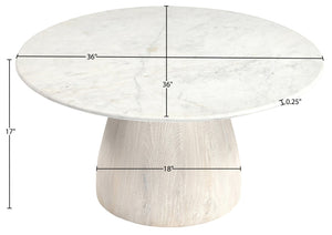 Meridian Furniture Liona Art Deco Coffee Table with Genuine Marble Top and Sculptural Hardwood Base for Living Room White Genuine Marble / Mango Wood 774White-CT