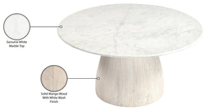 Meridian Furniture Liona Art Deco Coffee Table with Genuine Marble Top and Sculptural Hardwood Base for Living Room White Genuine Marble / Mango Wood 774White-CT