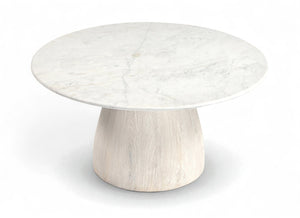 Meridian Furniture Liona Art Deco Coffee Table with Genuine Marble Top and Sculptural Hardwood Base for Living Room White Genuine Marble / Mango Wood 774White-CT