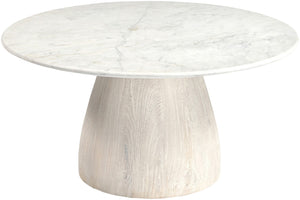 Meridian Furniture Liona Art Deco Coffee Table with Genuine Marble Top and Sculptural Hardwood Base for Living Room White Genuine Marble / Mango Wood 774White-CT
