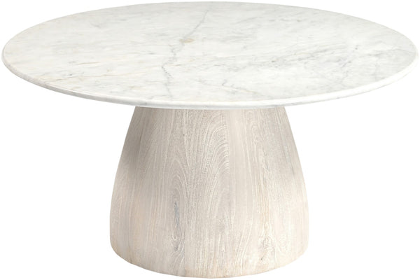 Meridian Furniture Liona Art Deco Coffee Table with Genuine Marble Top and Sculptural Hardwood Base for Living Room White Genuine Marble / Mango Wood 774White-CT