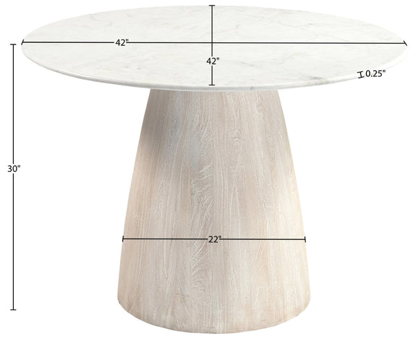 Meridian Furniture Liona Square Marble Top Dining Table with Sculptural Mango Wood Base for Modern Rooms White 774White-DT42