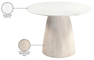 Meridian Furniture Liona Square Marble Top Dining Table with Sculptural Mango Wood Base for Modern Rooms White 774White-DT42