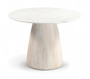 Meridian Furniture Liona Square Marble Top Dining Table with Sculptural Mango Wood Base for Modern Rooms White 774White-DT42