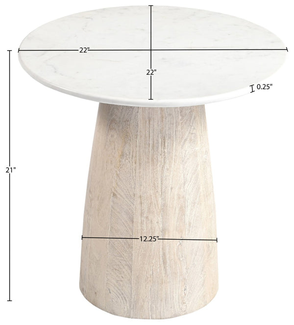 Meridian Furniture Liona Genuine Marble Top Mango Wood End Table Art Deco Sculptural Living Room Accent White 774White-ET