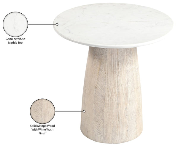 Meridian Furniture Liona Genuine Marble Top Mango Wood End Table Art Deco Sculptural Living Room Accent White 774White-ET