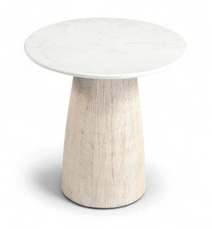 Meridian Furniture Liona Genuine Marble Top Mango Wood End Table Art Deco Sculptural Living Room Accent White 774White-ET