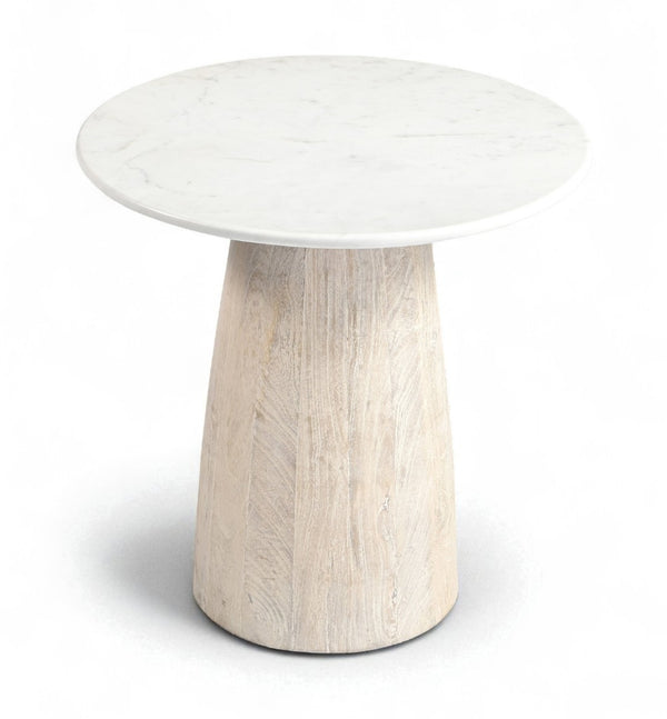 Meridian Furniture Liona Genuine Marble Top Mango Wood End Table Art Deco Sculptural Living Room Accent White 774White-ET