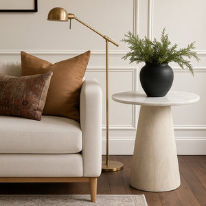 Meridian Furniture Liona Genuine Marble Top Mango Wood End Table Art Deco Sculptural Living Room Accent White 774White-ET