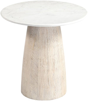 Meridian Furniture Liona Genuine Marble Top Mango Wood End Table Art Deco Sculptural Living Room Accent White 774White-ET