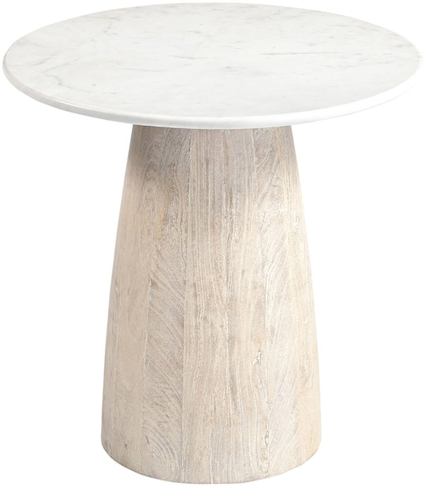 Meridian Furniture Liona Genuine Marble Top Mango Wood End Table Art Deco Sculptural Living Room Accent White 774White-ET