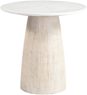 Meridian Furniture Liona Genuine Marble Top Mango Wood End Table Art Deco Sculptural Living Room Accent White 774White-ET